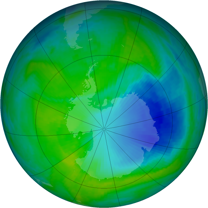 Antarctic ozone map for 11 December 1999